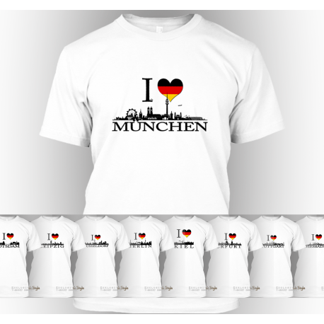 T-Shirt "Ich liebe Berlin" (auch: Stuttgart, München, Wiesbaden, Potsdam, Kiel, Erfurt, Leipzig, Düsseldorf)