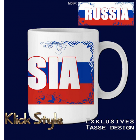Tasse Wort auf Flagge "Russia"